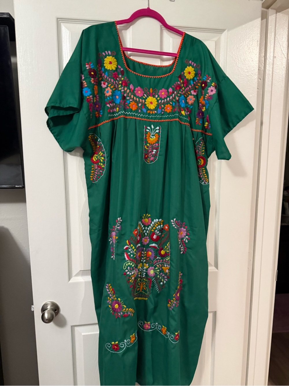 Embroidered Green Mexican-Style Midi Dress